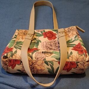 Elegant Floral Shoulder Bag with Beige Accents